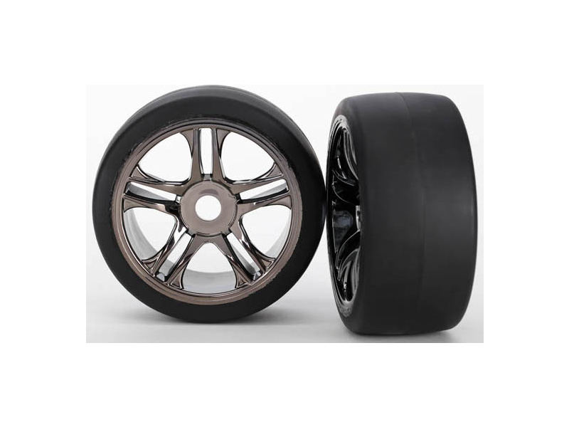 Traxxas kolo, disk Split-Spoke černý chrom, pneu slick S1 (2) (zadní)